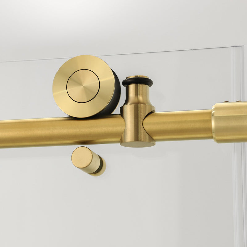Round 4 Wheels Frameless Bathtub Shower Door - Wall Mount - 60" Tempered Glass/Brushed Gold