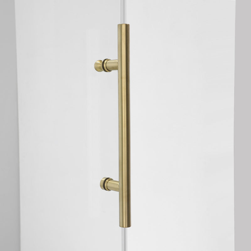 Round 4 Wheels Frameless Bathtub Shower Door - Wall Mount - 60" Tempered Glass/Brushed Gold