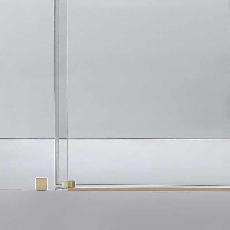 Round 4 Wheels Frameless Bathtub Shower Door - Wall Mount - 60" Tempered Glass/Brushed Gold