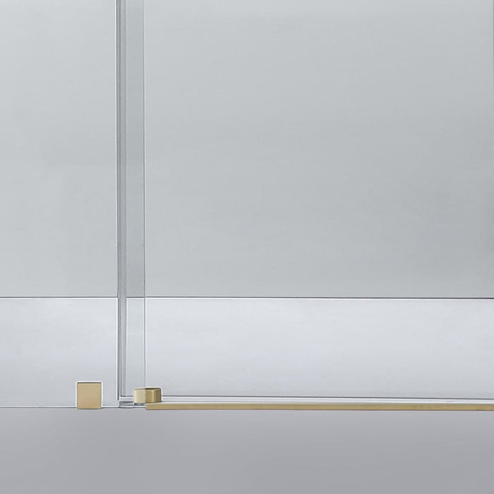 Round 4 Wheels Frameless Bathtub Shower Door - Wall Mount - 60" Tempered Glass/Brushed Gold