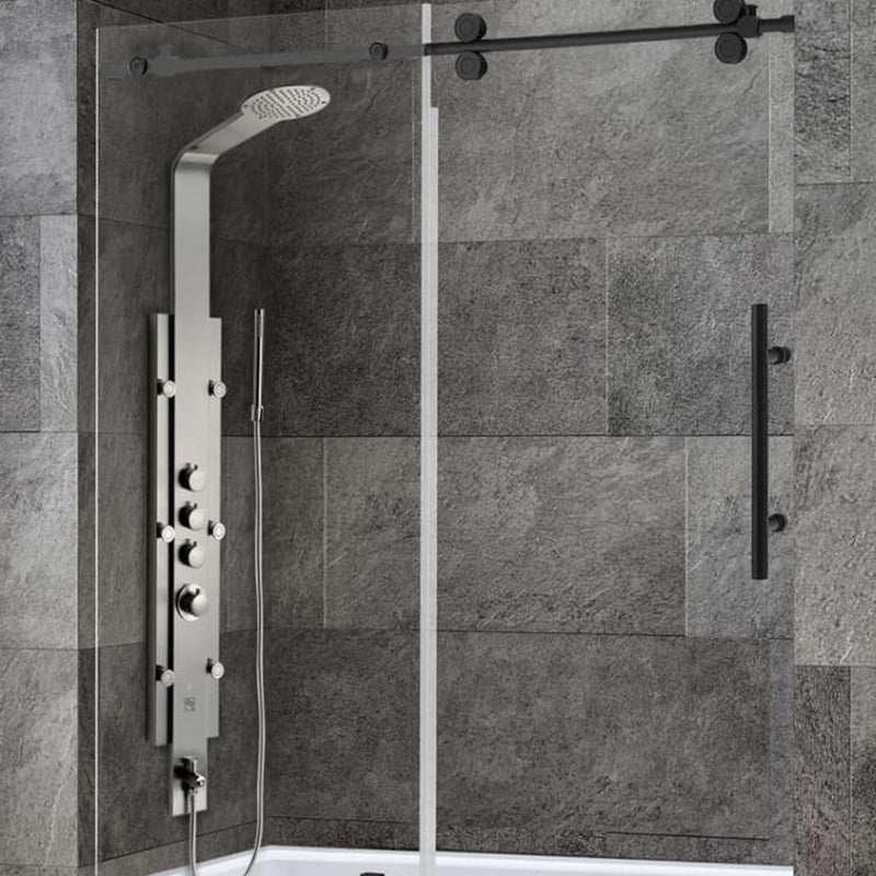 Round 4 Wheels Frameless Bathtub Shower Door - Wall Mount - 60" Tempered Glass/Matt Black
