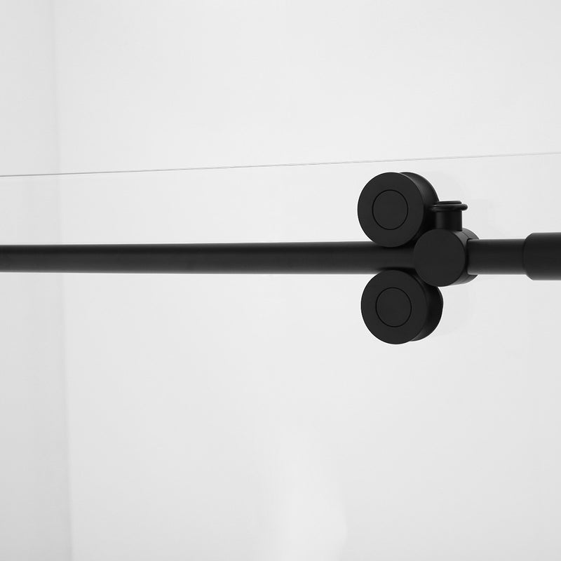 Round 4 Wheels Frameless Bathtub Shower Door - Wall Mount - 60" Tempered Glass/Matt Black