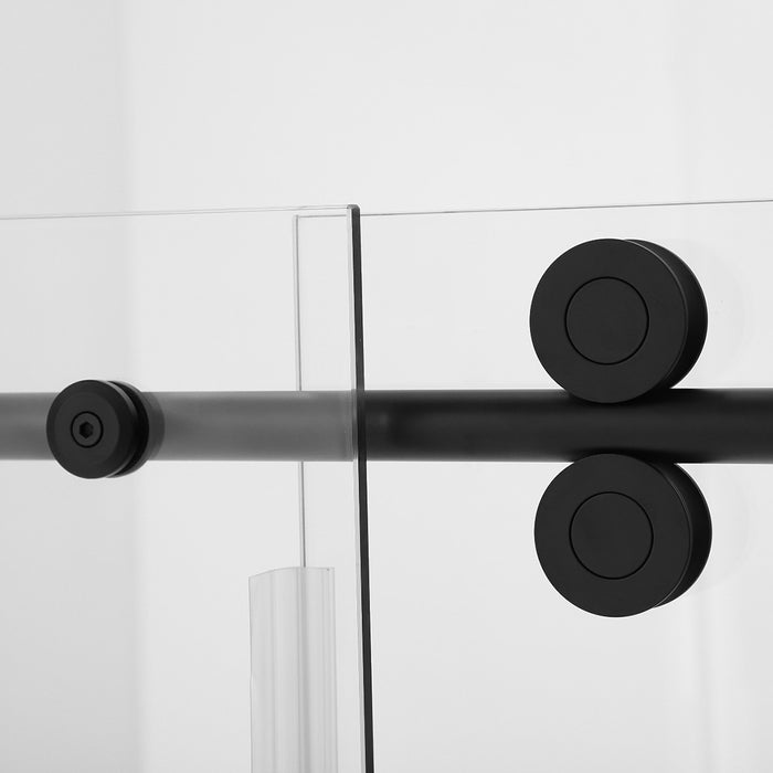 Round 4 Wheels Frameless Bathtub Shower Door - Wall Mount - 60" Tempered Glass/Matt Black