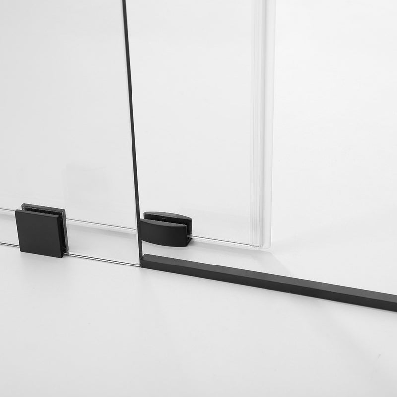 Round 4 Wheels Frameless Bathtub Shower Door - Wall Mount - 60" Tempered Glass/Matt Black