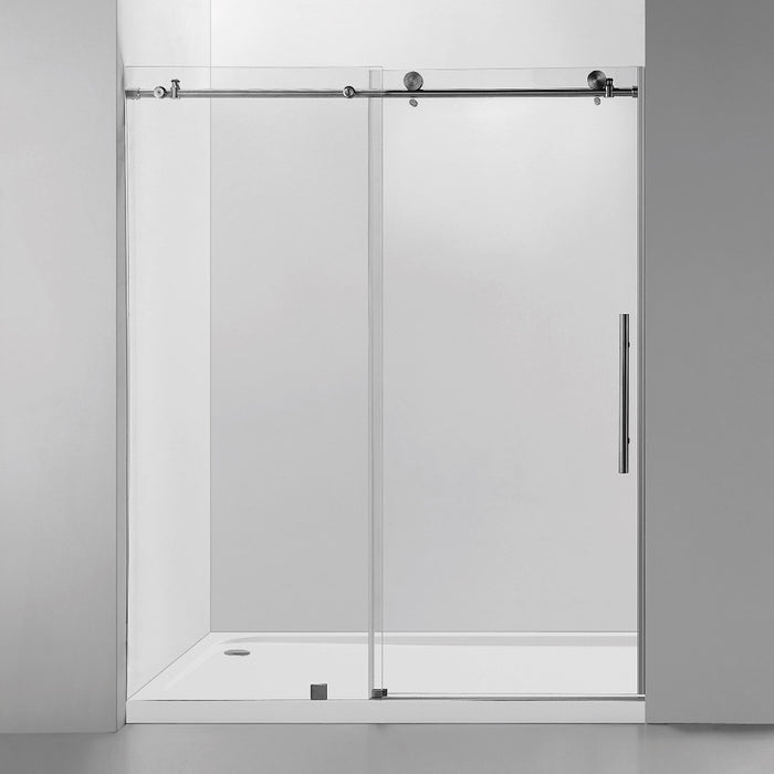 Round 2 Wheels Frameless Shower Door - Wall Mount - 60" Tempered Glass/Polished Chrome