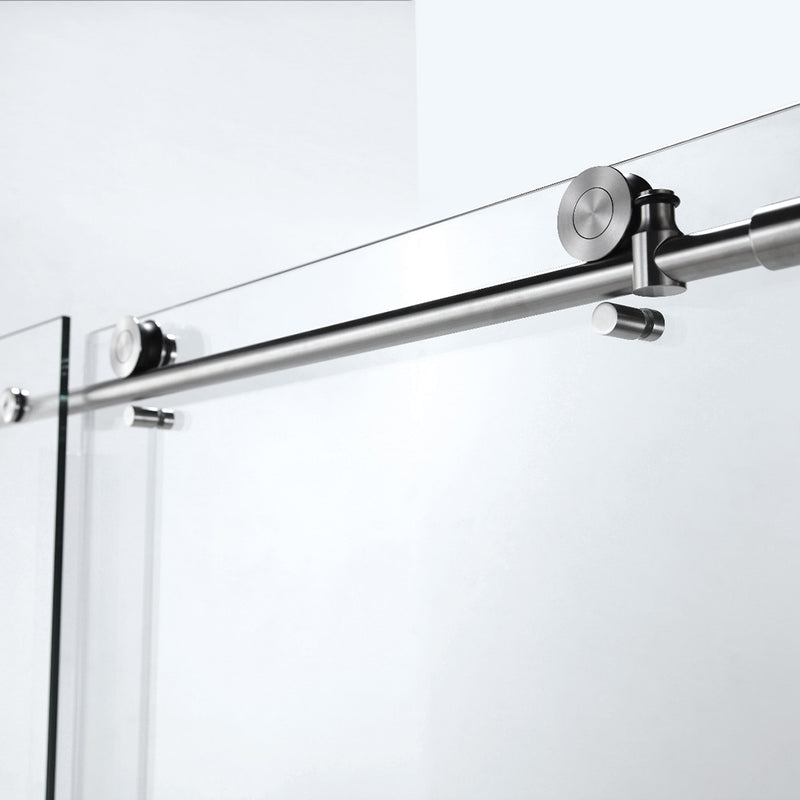 Round 2 Wheels Frameless Shower Door - Wall Mount - 60" Tempered Glass/Polished Chrome