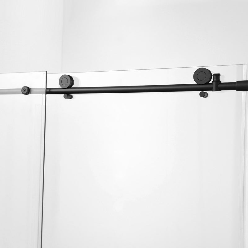 Round 2 Wheels Frameless Shower Door - Wall Mount - 60" Tempered Glass/Matt Black
