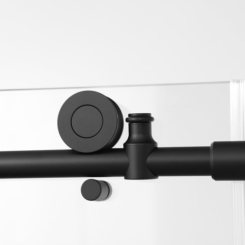 Round 2 Wheels Frameless Shower Door - Wall Mount - 60" Tempered Glass/Matt Black
