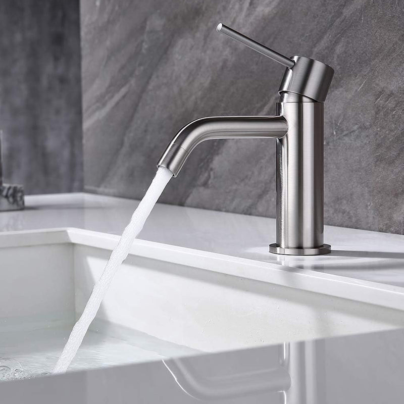 Metro Slim Bathroom Faucet - Single Hole - 6" Brass/Brushed Nickel