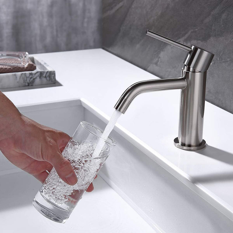 Metro Slim Bathroom Faucet - Single Hole - 6" Brass/Brushed Nickel