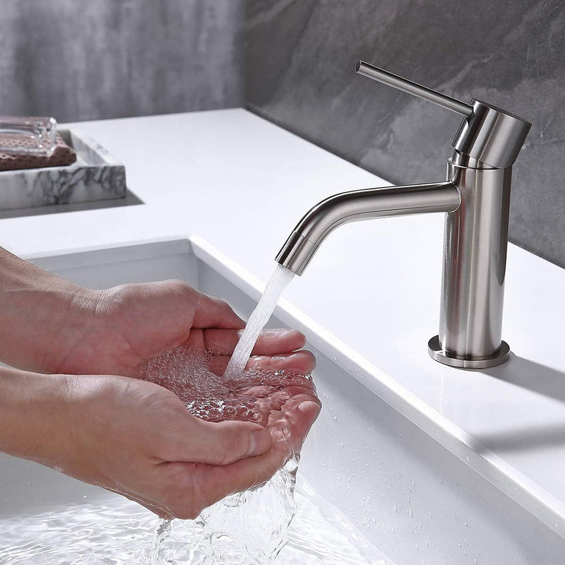 Metro Slim Bathroom Faucet - Single Hole - 6" Brass/Brushed Nickel