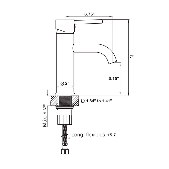 Metro Bathroom Faucet - Single Hole - 7" Brass/Matt Black