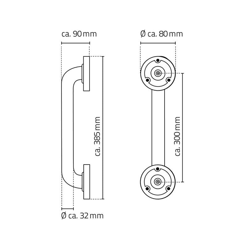 Assistent Grab Bar - Wall Mount - 12" Aluminum/White