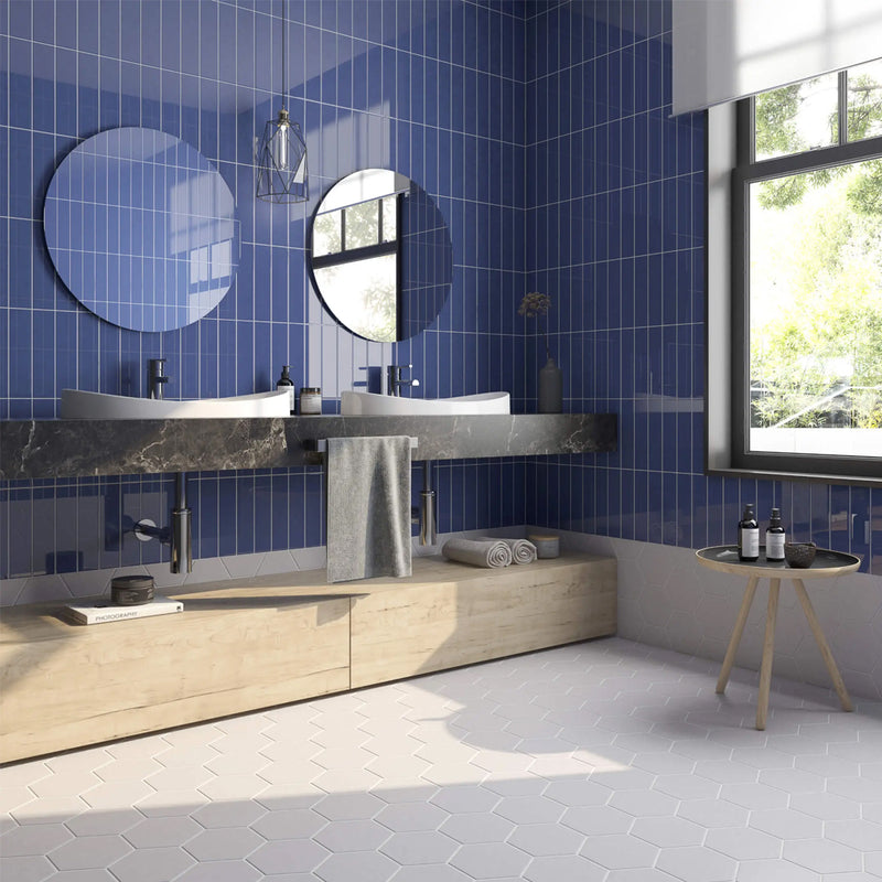 Block Azul Matte Wall Tile - Wall Mount - 4 x 24" Ceramic/Blue