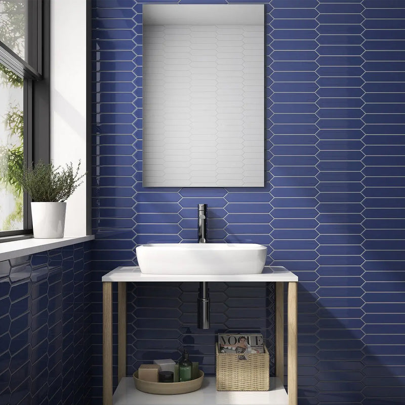Block Arrow Azul Matte Wall Tile - Wall Mount - 2 x 10" Ceramic/Blue