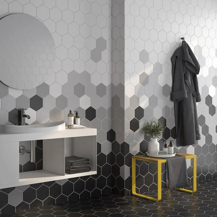 Block Negro Hexagon Matte Wall Tile - Wall Or Floor Mount - 2 x 10" Ceramic/Black - Piece : 0.18 SqFt = $ 6.48 / Box: 3.55 Sqft = $ 22.00 - Pieces Per Box: 20 Units