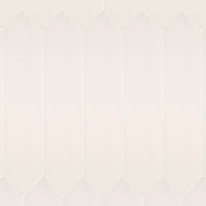 Flow White Hexagon Picket Wall Tile - Wall Mount - 3 x 12" Ceramic/White - Piece : 0.23 SqFt = $ 6.05 / Box: 11.79 Sqft = $ 72.00 - Pieces Per Box: 50 Units