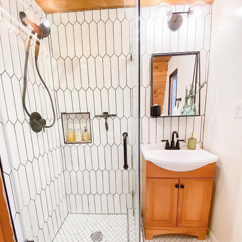 Flow White Hexagon Picket Wall Tile - Wall Mount - 3 x 12" Ceramic/White