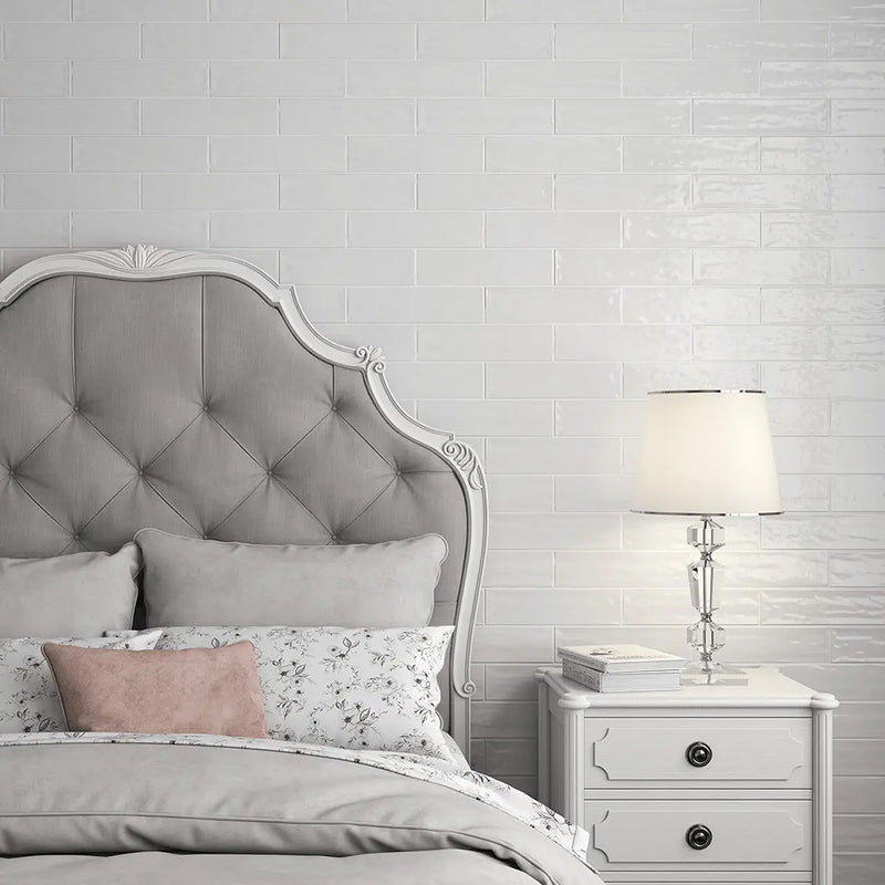 Flow White Rectangular Wall Tile - Wall Mount - 3 x 12" Ceramic/White