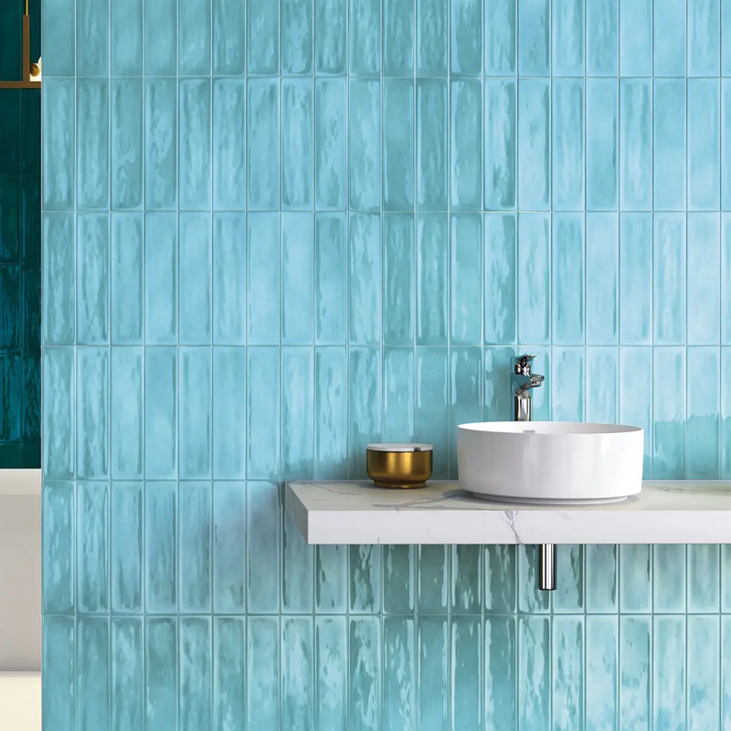 Flow Atoll Blue Rectangular Wall Tile - Wall Mount - 3 x 12" Ceramic/Blue