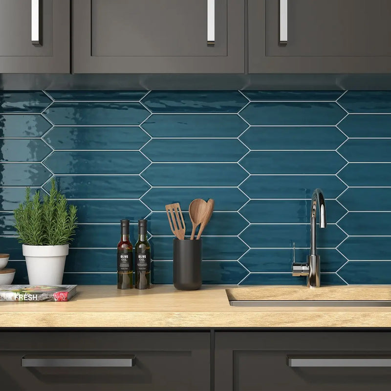 Flow Peacock Green Rectangular Wall Tile - Wall Mount - 3 x 12" Ceramic/Green