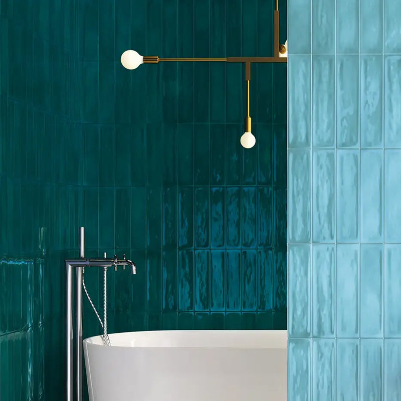 Flow Peacock Green Rectangular Wall Tile - Wall Mount - 3 x 12" Ceramic/Green