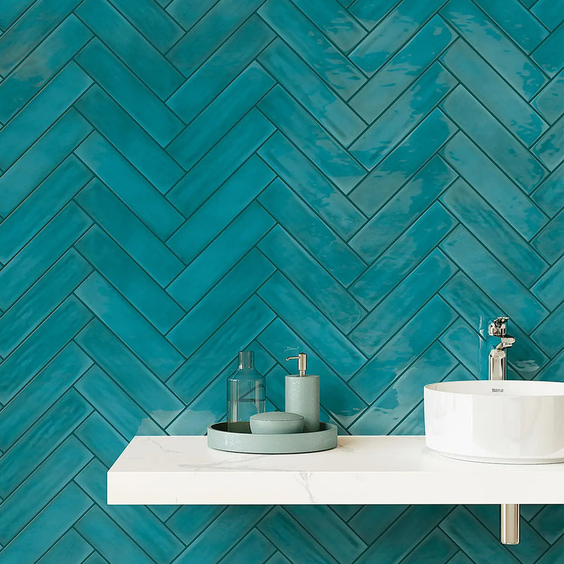 Flow Peacock Green Rectangular Wall Tile - Wall Mount - 3 x 12" Ceramic/Green