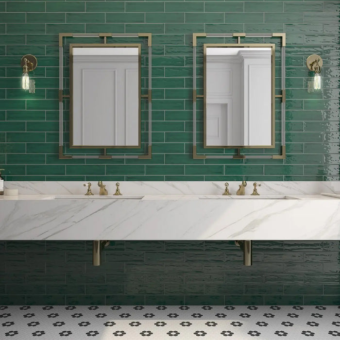 Flow Living Green Rectangular Wall Tile - Wall Mount - 3 x 12" Ceramic/Dark Green - Piece : 0.25 SqFt = $ 6.05 / Box: 12.64 Sqft = $ 77.00 - Pieces Per Box: 50