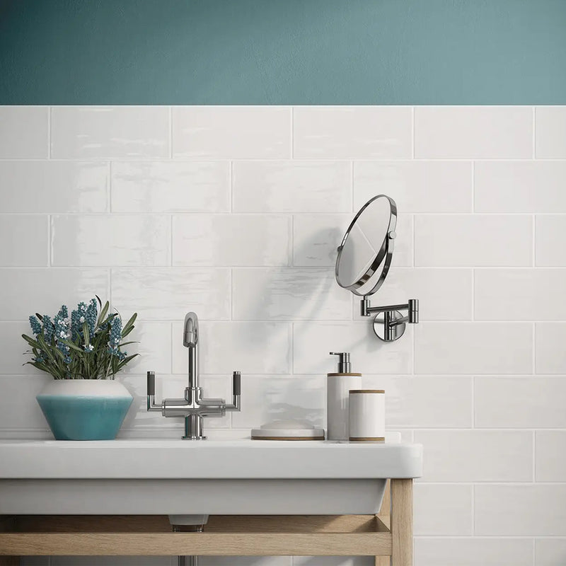 Maiolica White Bright Wall Tile - Wall Mount - 4 x 10" Ceramic/White