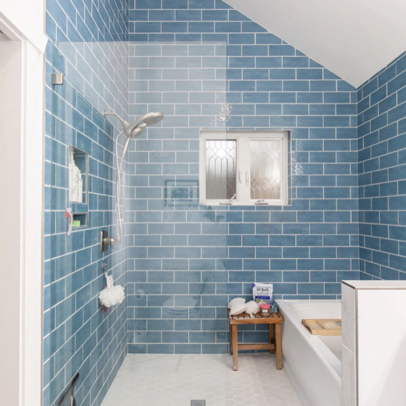 Maiolica Blue Steel Bright Wall Tile - Wall Mount - 4 x 10" Ceramic/Blue