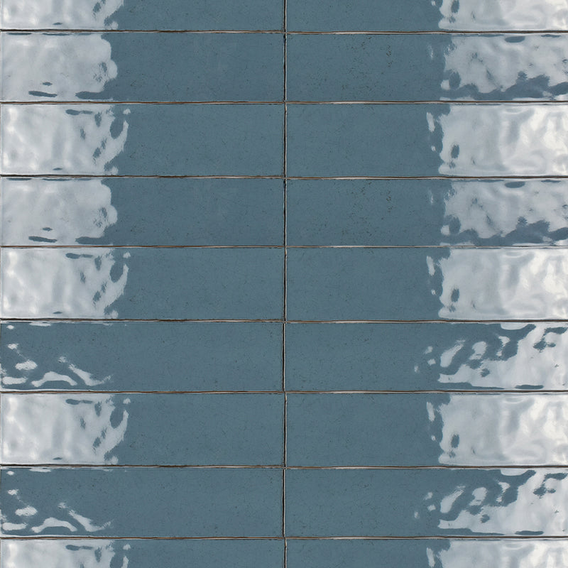 Maiolica Blue Steel Crackled Wall Tile - Wall Mount - 3 x 12" Ceramic/Blue