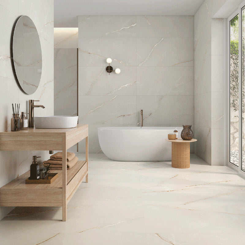 Onice Supreme Marfil Wall Tile - Wall Or Floor Mount - 24 x 48" Porcelain/Glazed