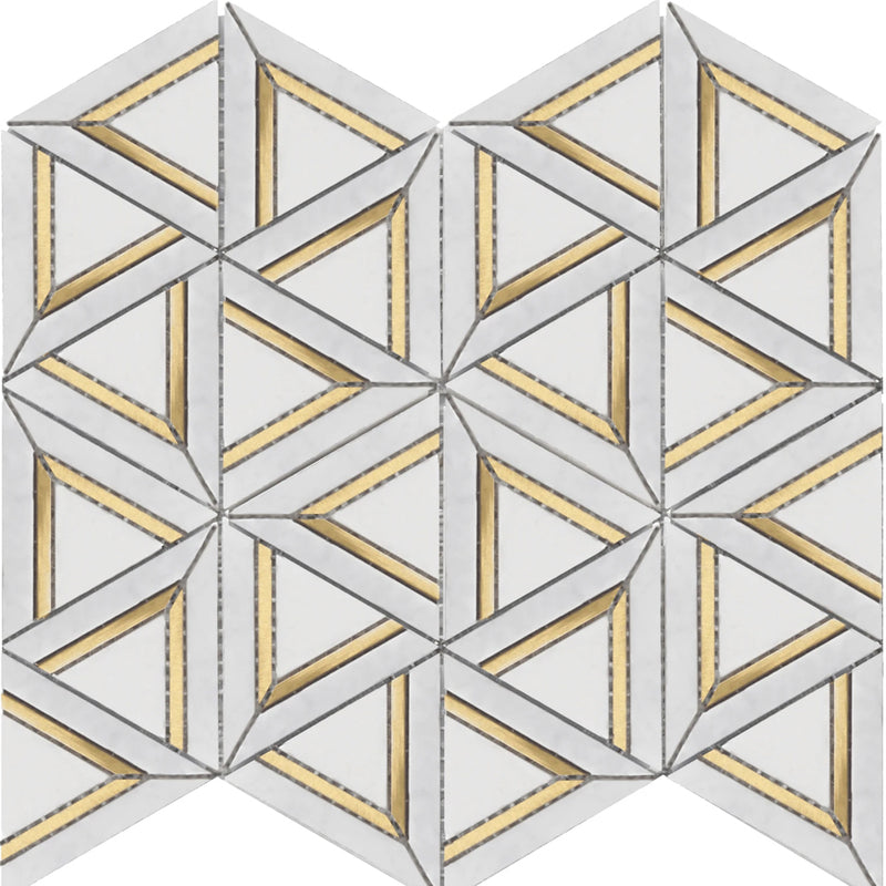 Rockart Carrara White Metal Geo Mosaic Wall Tile - Wall Mount - 12 x 14" Porcelain/Carrara White Metal