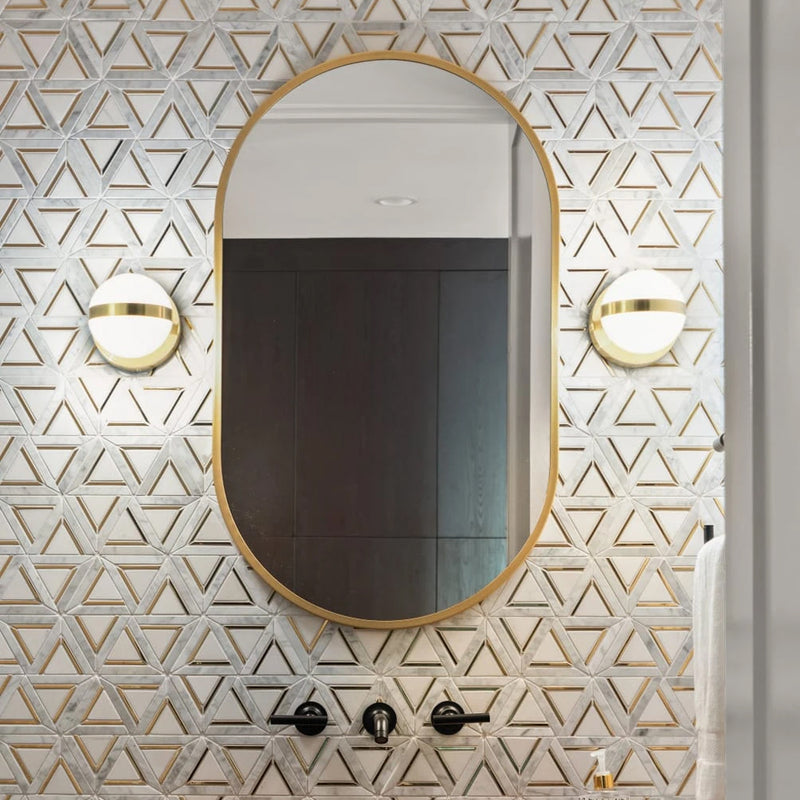 Rockart Carrara White Metal Geo Mosaic Wall Tile - Wall Mount - 12 x 14" Porcelain/Carrara White Metal