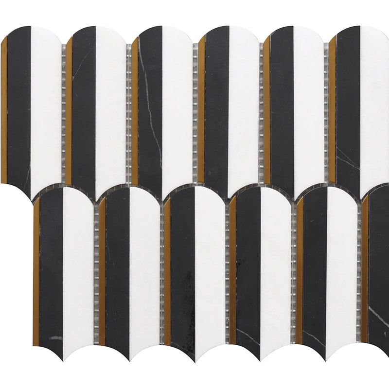 Rockart Oval Nero Marquina & Thassos Mosaic Wall Tile - Wall Or Floor Mount - 10 x 11" Matt Black/White