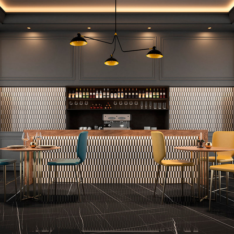 Rockart Oval Nero Marquina & Thassos Mosaic Wall Tile - Wall Or Floor Mount - 10 x 11" Matt Black/White