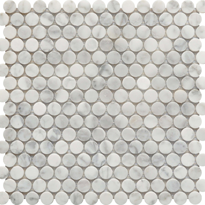 Rockart Carrara Mosaic Penny Wall Tile - Wall Or Floor Mount - 12 x 12" Porcelain/Polished/ $ 14.00 Price Per Piece