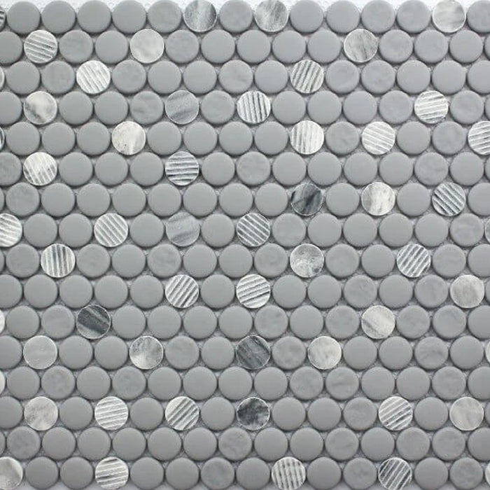 Rockart Gray Granite Penny Round Mosaic Wall Tile - Wall Or Floor Mount - 12 x 12" Porcelain/Gray/ $ 18.00 Price Per Piece