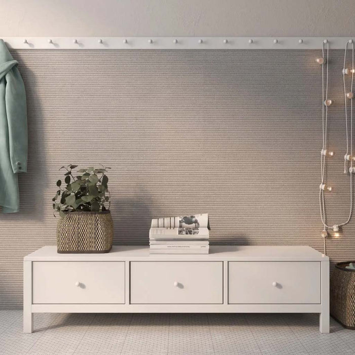 Suite June Gris Wall Tile - Wall Mount - 12 x 36" Ceramic/Grey - Piece : 2.91 SqFt = $ 5.18 / Box: 14.53 Sqft = $ 76.00 - Pieces Per Box: 5 Units