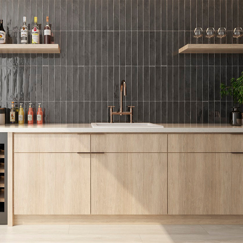 Zellige Dark Gray Wall Tile - Wall Mount - 2.5 x 16" Ceramic/Dark Grey