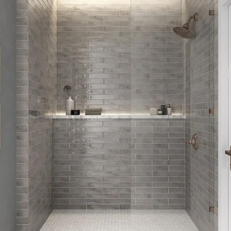 Zellige Tender Gray Wall Tile - Wall Mount - 2.5 x 16" Ceramic/Gray