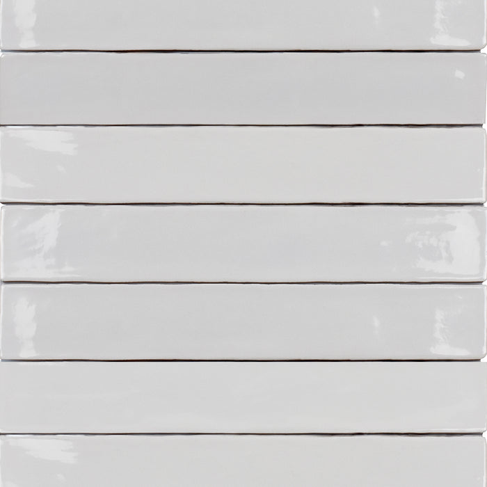 Zellige White Wall Tile - Wall Mount - 2.5 x 16" Ceramic/White - Piece : 0.27 SqFt = $ 6.48 / Box: 11.09 Sqft = $ 72.00 - Pieces Per Box: 40 Units