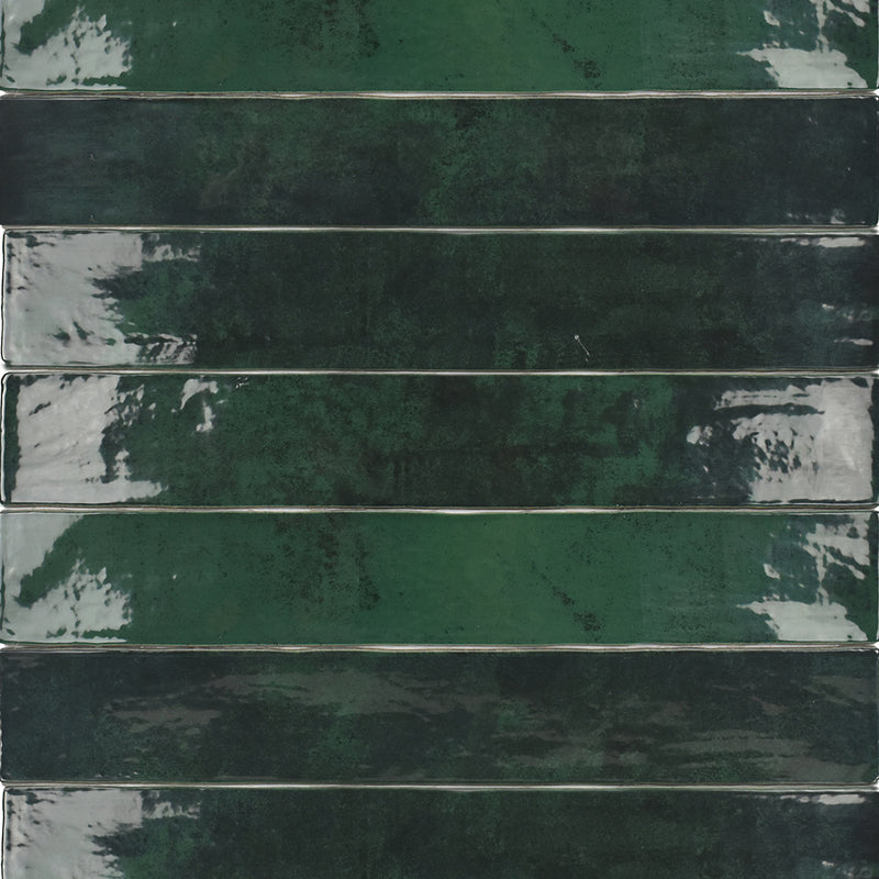 Zellige Emerald Green Wall Tile - Wall Mount - 2.5 x 16" Ceramic/Green