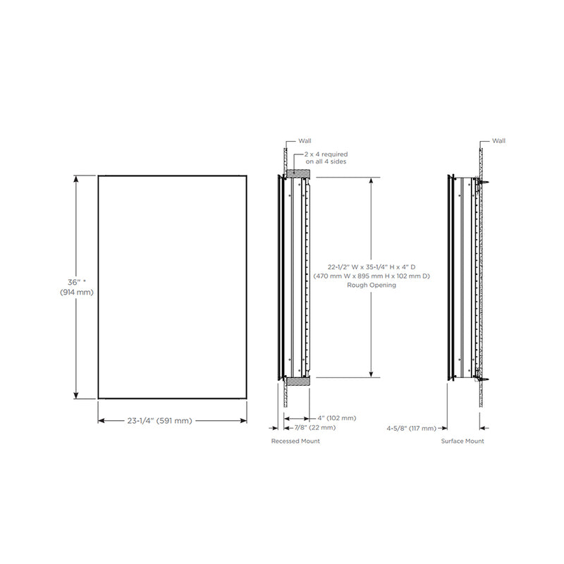 PL Portray Polished Edge and Magnification Mirror Medicine Cabinet - Wall Mount - 24W x 36H" Aluminum/Glass/Polished