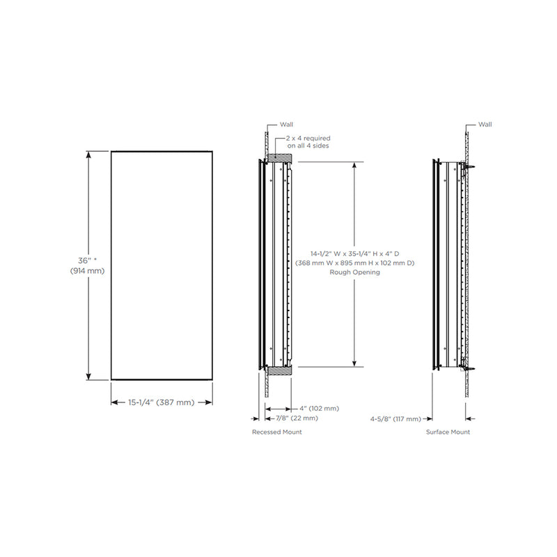 PL Portray Polished Edge and Magnification Mirror Medicine Cabinet - Wall Mount - 16W x 36H" Aluminum/Glass/Polished