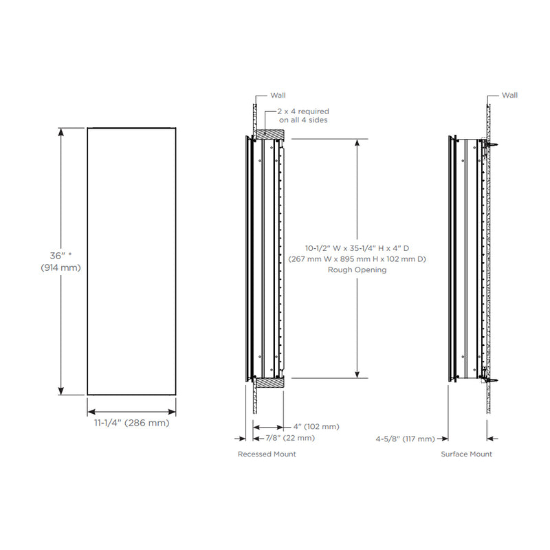 PL Portray Polished Edge and Slow-Close Medicine Cabinet - Wall Mount - 12W x 36H" Aluminum/Glass/Polished