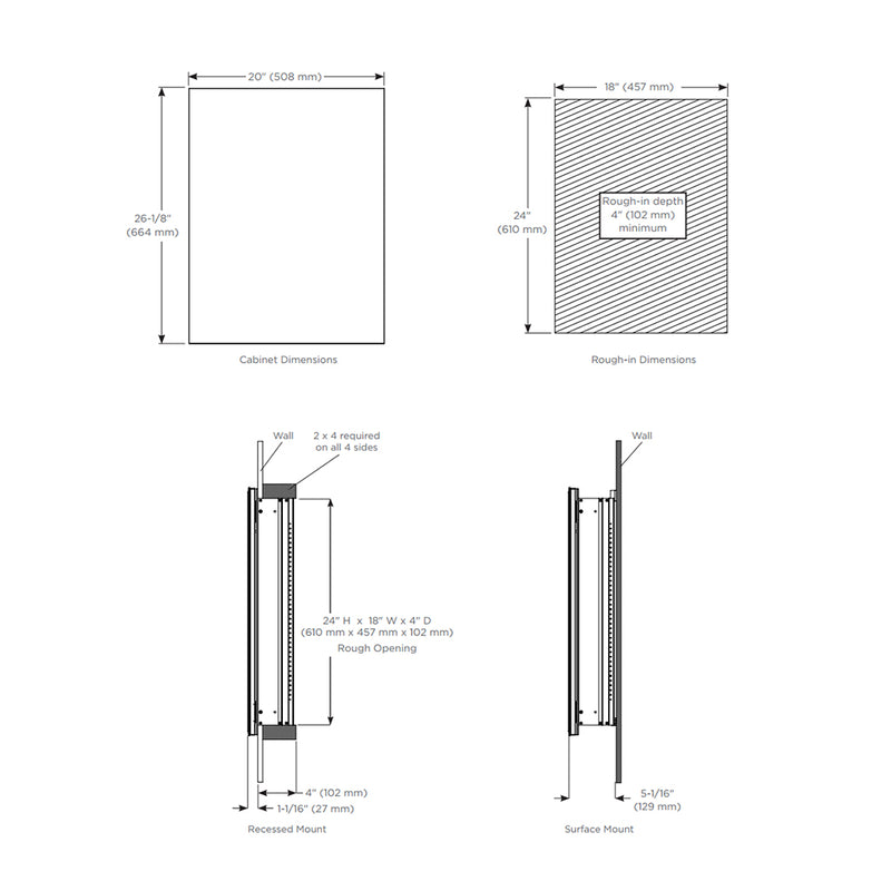 R3 Series Polished Edge and Reversible Hinge Medicine Cabinet - Wall Mount - 20W x 36H" Aluminum/Satin