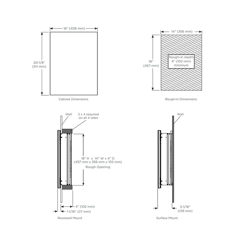 R3 Series Polished Edge and Reversible Hinge Medicine Cabinet - Wall Mount - 16W x 20H" Aluminum/Satin