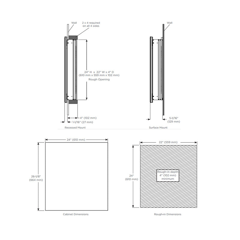R3 Series Polished Edge and Reversible Hinge Medicine Cabinet - Wall Mount - 24W x 26H" Aluminum/Satin