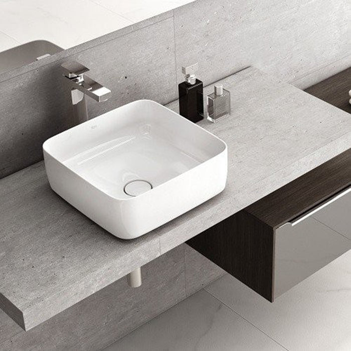 Inspira Square Bathroom Sink - Vessel - 15" Fineceramic/Glossy White